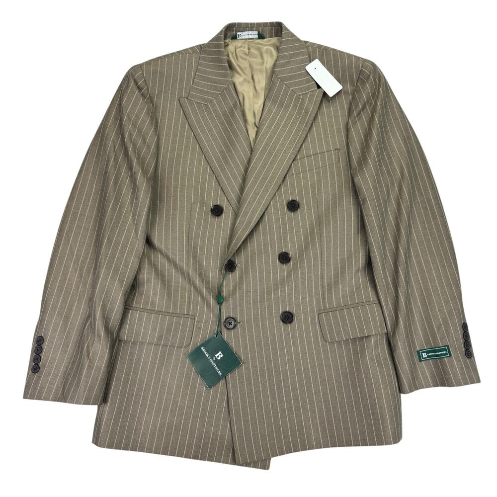 Brooks Brothers Mens Classic Fit Wool Double-Breasted Suit Jacket Brown 40S